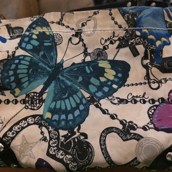 Coach Women's Shoulder Bag - Black and Multicolor Butterfly Print - Picture 2 of 3